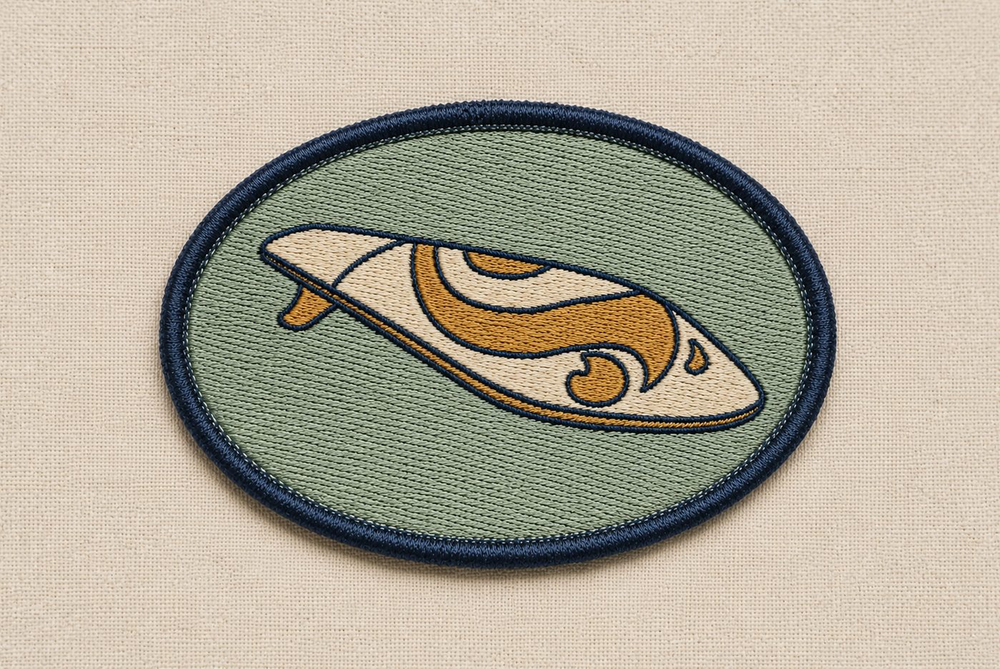 Close-up of a woven patch stitched onto a cap