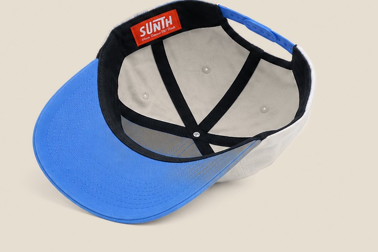 White and blue Sunth rope cap, underside detail