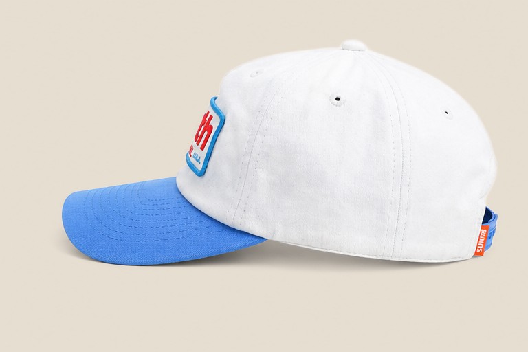 White and blue Sunth rope cap, side profile