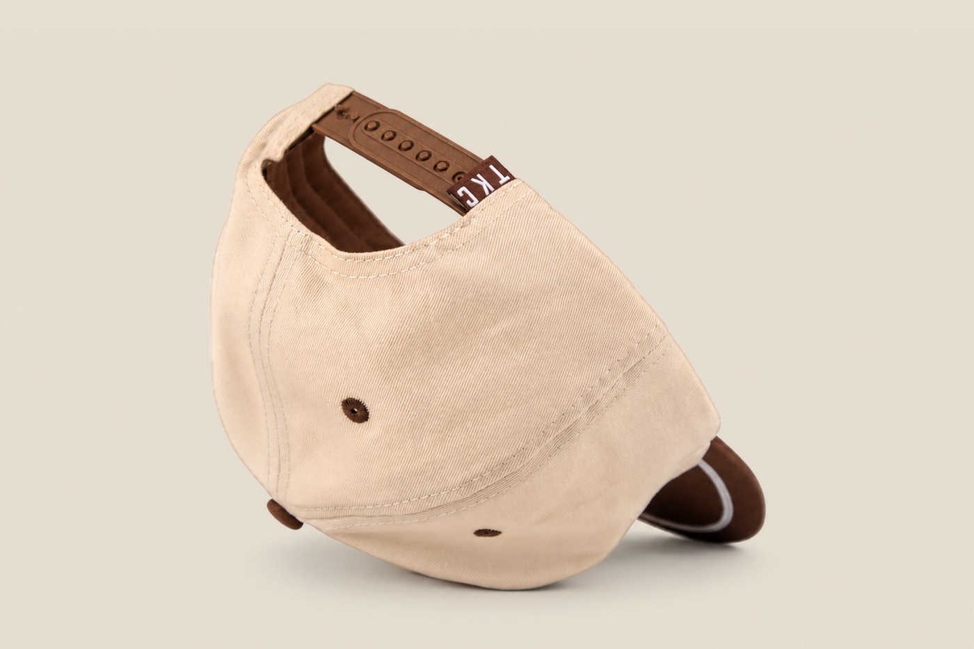 Tan and brown King's Craft Coffee rope cap, back with brown snapback strap