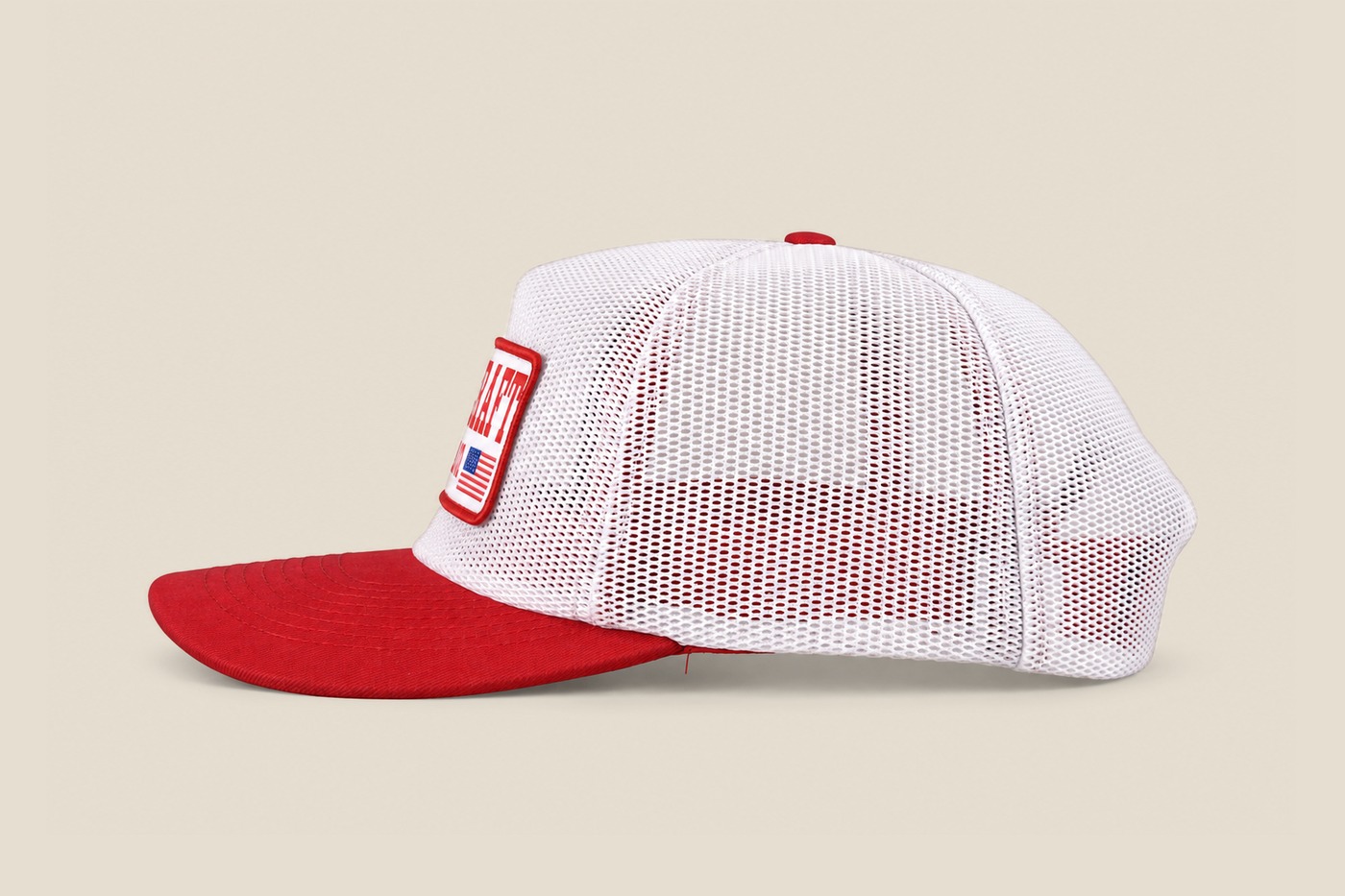 White mesh King's Craft Coffee trucker cap, side profile